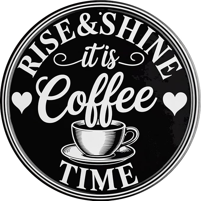 AWISZZZ Coffee Time Metal Sign 8x8in Round Vintage Plaque for Kitchen Office Wall Decor Morning Gift