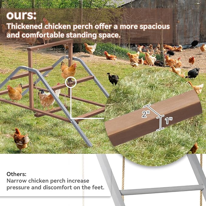 PETSFIT Chicken Perch Ladder-Solid Wood and Rustproof Iron Design, Chicken Ladder with Swing for Healthy Poultry-Ideal for Backyard Coops, Farms, Easy to Assemble and Clean