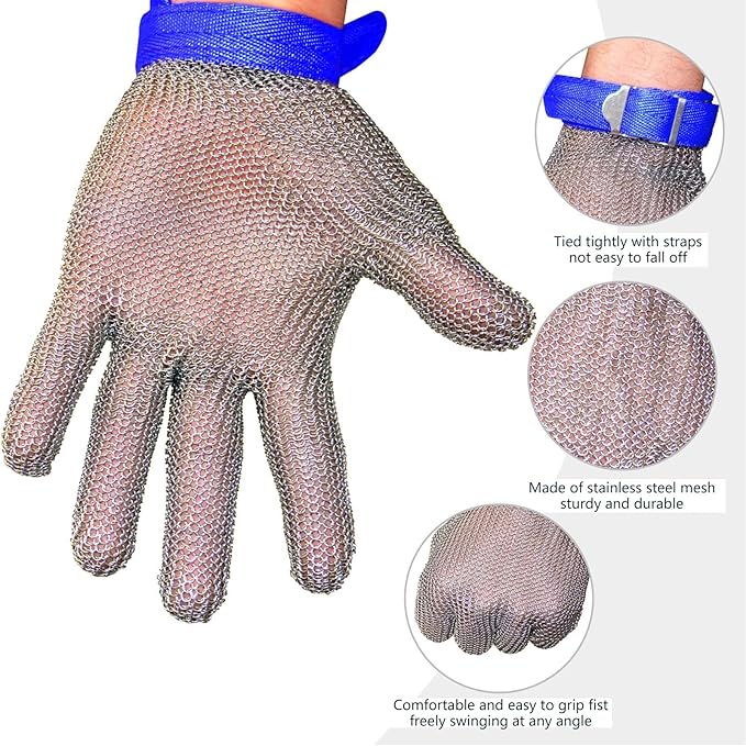 A9 Chainmail Glove, Cut Resistant Stainless Steel Butcher Glove for Cutting Meat & Fish Filleting