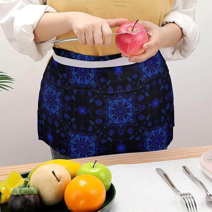 Unisex Apron for Cooking Server Waitress Half Waist Apron with 3 Pockets