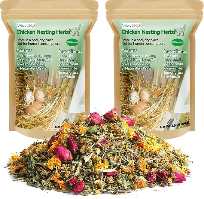 Chicken Nesting Herbs for Outdoor Indoor Chicken Coop - 7OZ Natural Egg-Laying Box Feed Herbs in Premixed 6 Dried Flower Herb for Freshening Bedding Promote Egg Production