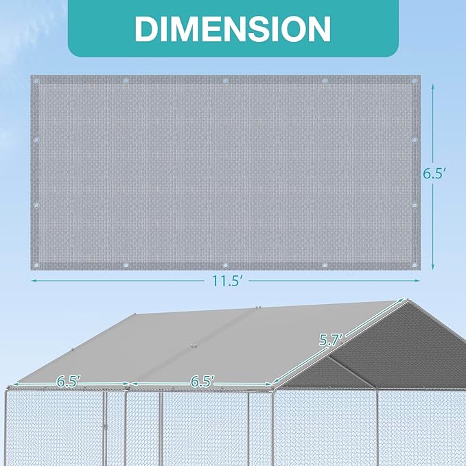 Chicken Coop Cover Waterproof, 11.5 * 6.5 FT Chicken Run Tarp with Ball Bungees Cords, UV Shade Cloth for Yard Large Chicken Coop, Walk-in Chicken Run Pen, Duck Coop Tarp Replacement (2 Pack,Grey)