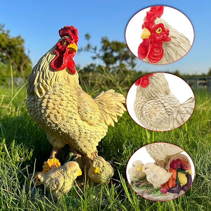 Teaeeno Real Rooster Yard Decor, Chicken Yard Decorations Outdoor,Garden Rooster Decor for Outside,Lawn Statues Decorative Ornaments for Home Patio Backyard Landscape, Ornament for Women/Gardening