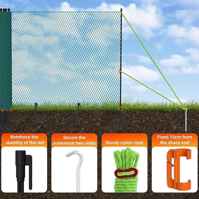 Temporary Garden Fence Kit with Garden Poles,3.1'H x 80'L Plastic Mesh,Windbreak Rope and Ground Stakes,Portable Poultry Fencing for Outdoor Animals,Snow Fence with Fencing Roll for Yards