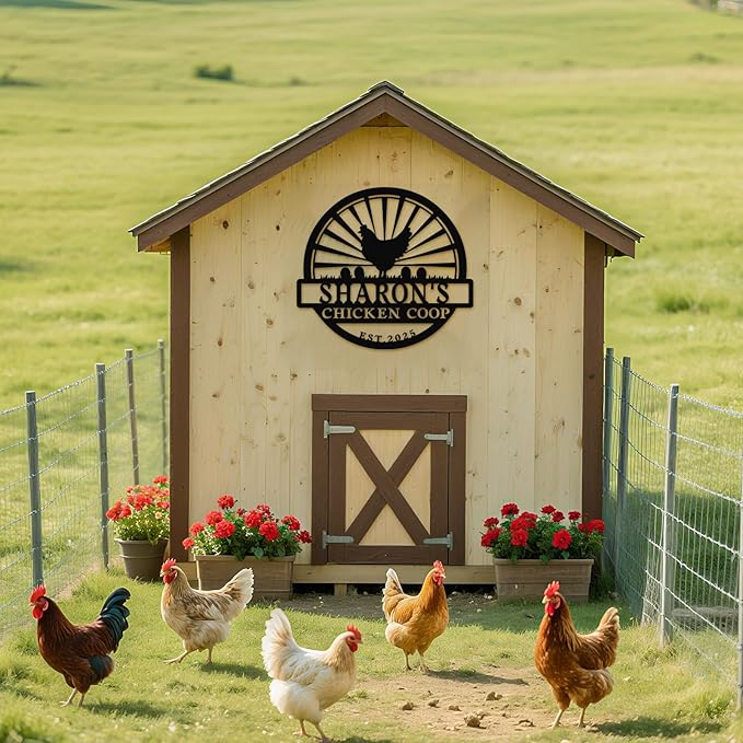 Personalized Chicken Coop Sign – Custom Metal Name Farm Sign, Outdoor Hen House Décor, Rustic Garden Lawn Plaque, Customizable Chicken Farm Sign with Name & Established Date, Unique Gift