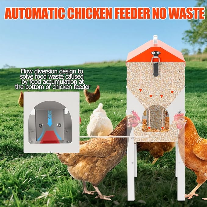 Chicken Feeder No Waste 15 Pound 7lb,10 Feeding Ports,with Metal Feeder Box Stands for Chicken Poultry Duck,No Food Buildup at The Bottom