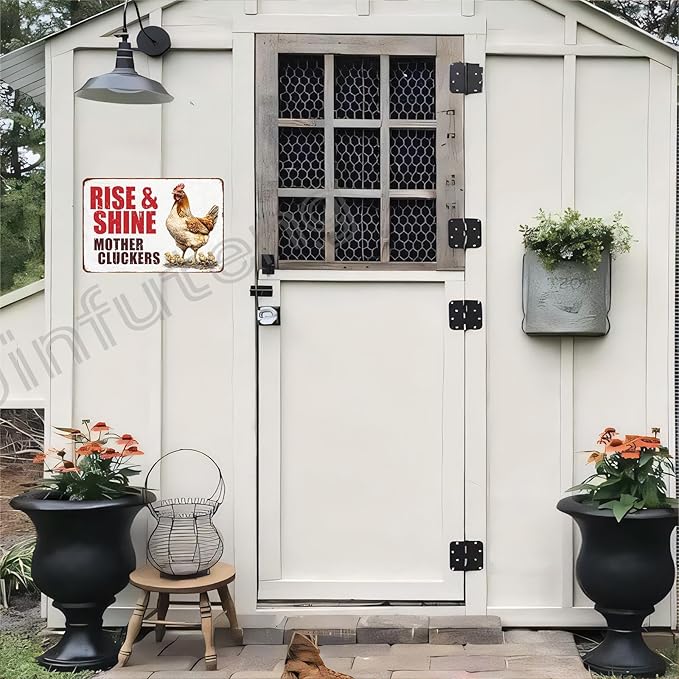 Vintage Chicken Decor Sign Rise And Shine Mother Cluckers for Home Chicken Coop Farm Fence Kitchen Bathroom Wall Decor 12x8 Inch