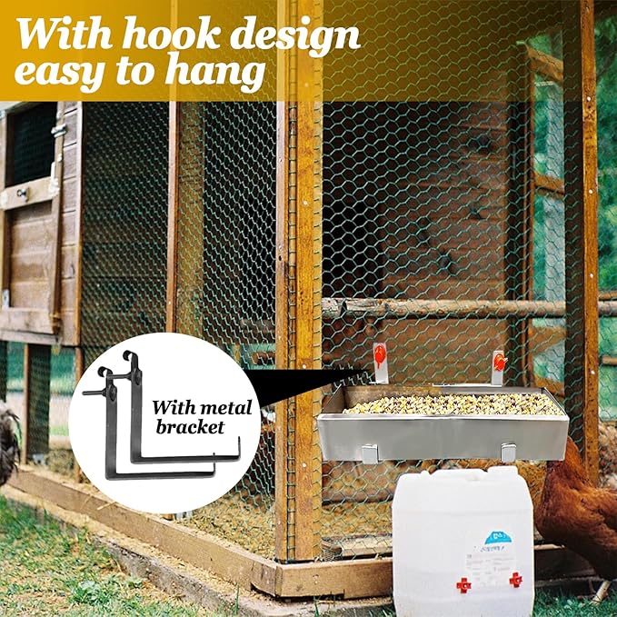 2 Pack Multifunctional Chicken Feeder, Hanging Chicken Feed Trough, Stainless Steel Trough, Chicken Feeder and Waterer Set, for Poultry Livestock. (40 * 11 * 4.5cm)