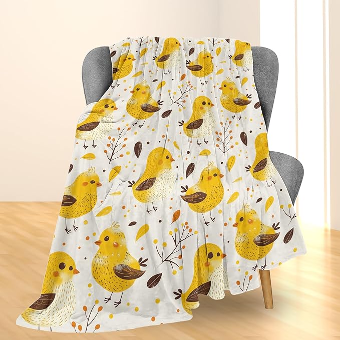 Adorable Yellow Chick Blanket, Soft Lightweight Flannel Throw Blanket for Couch, Bed, Travel, Living Room & Home Decor, Cozy Warm Fuzzy Blankets for Adults Kids Women Boys Girls 60×50 in