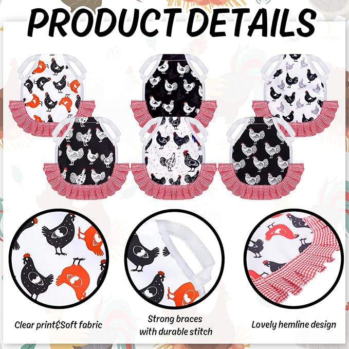 Whaline 6Pcs Chicken Saddles for Hens Chicken Apron with Elastic Straps for Poultry Protector Wing Back Feather Fixer Supplies