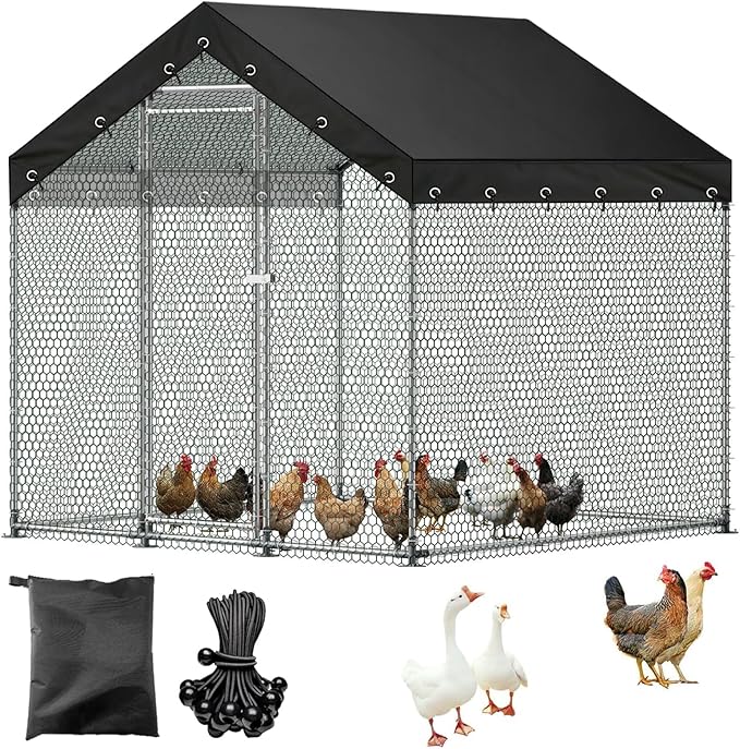 Outdoor Chicken Coop Cover for 9.8x6.5ft Large Metal Chicken Run 600D Waterproof Sunshade Cover UV Resistant Weatherproof Heavy Duty Outdoor Replaceable Large Chicken Coops Top Covers,Only Cover,Black
