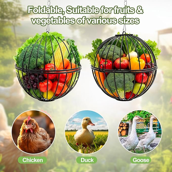 4 Pack Hanging Chicken Feeders for 10+ Chicken, 7.5 Inch Iron Rodent-Proof Duck Treat Dispenser Balls with 17.7 Inch Adjustable Hanging Chain for Feed and Toys, Weatherproof & Easy Install