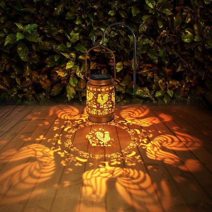 Chicken Gifts for Women, Mom, Grandma, Birthday, Retirement, Thanksgiving,Rooster Decorative Waterproof Hanging Solar Lanterns Outdoor Garden Decor LED for Yard, Patio, Lawn, Landscape, Backyard