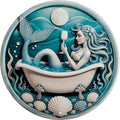 Mermaid Fish Tank Metal Sign 8x8in Round Aquatic Plaque for Ocean Room Wall Decor Nautical Gift