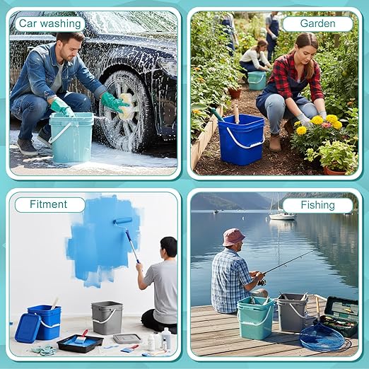 Mumufy 3 Pcs 3.5 Gallon Square Food Grade Bucket with Lid Square Bucket Pail Plastic Handles for Long Term Food Storage, Camping, Fishing, Home Organization Easy Stack and Store (Aqua,Gray,Blue)