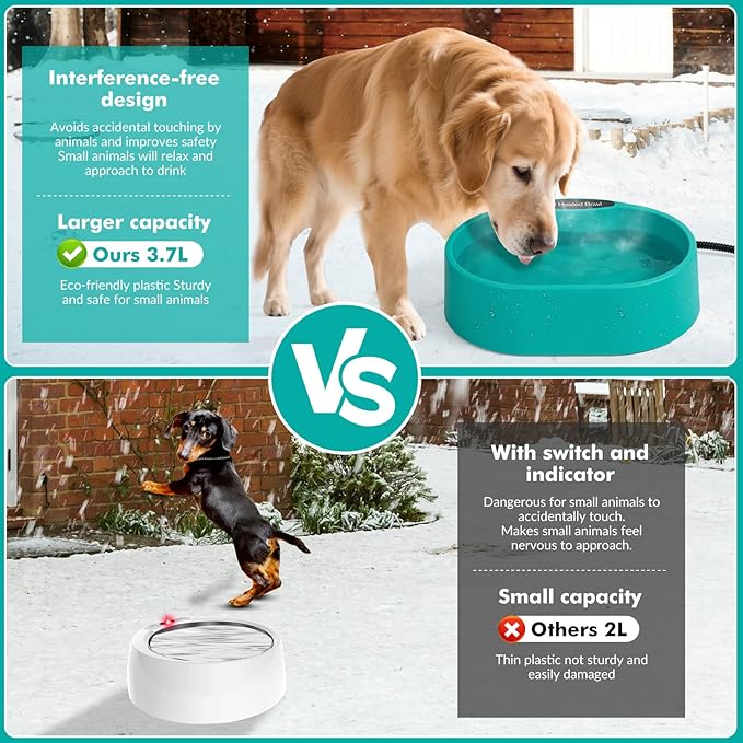 Large Heated Pet Water Bowl for Dogs, 3.7L Heated Dog Bowl Outdoor Heated Water Bowl for Cats,Chicken, Heated Dog Water Bowl -Keep Water Warm in Winter,35W Thermostatic Control and Anti Chew Cord