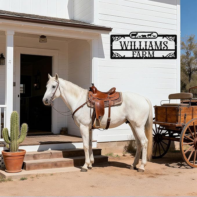 Personalized Metal Farm Sign, Custom Farm Metal Signs Outdoor, Custom Ranch Sign, Customized Family Name Signs for Farms, Ranch, Farmhouse - Housewarming Rancher Gifts