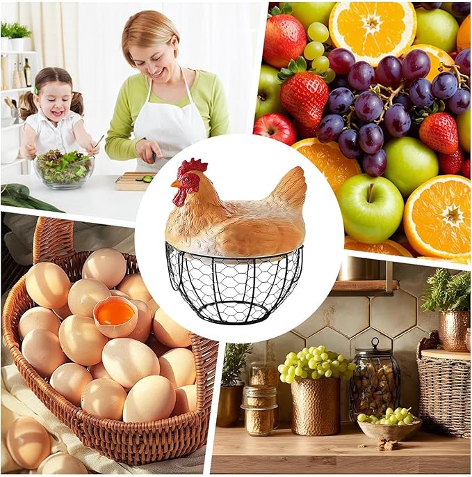 Egg Collecting Basket, Wire Egg Basket For Gathering Fresh Eggs, Metal Farm Fresh Eggs Storage Holder With Lid For Kitchen Countertop