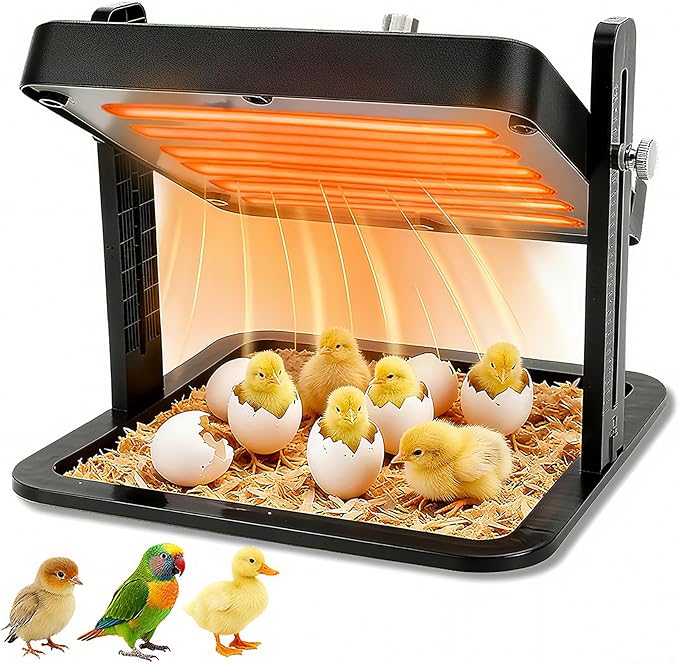 Brooder Heater for Chicks – 10.8" Radiant Heat Plate with Adjustable Height & Angle, Thermostat Control (113–158 ℉), Safe & Even Warmth for up to 15 Baby Chicks
