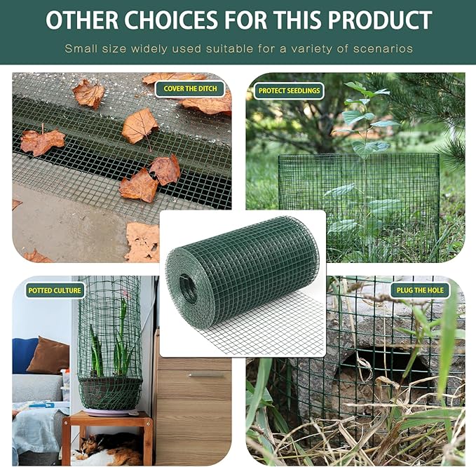 Hardware Cloth 1' 36in x 100ft Chicken Wire, Green Garden Fence, PVC Coated Metal Welded Wire Mesh for Preventing Snakes, Raccoons, Foxes, Poultry Netting