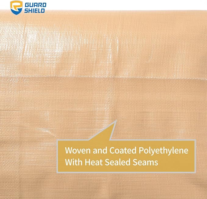 GUARD SHIELD Beige Tarps Heavy Duty Plus+ Waterproof 20x30 Feet, 12mil Large Tarp with Reinforced Grommets, Outdoor Cover for Roof, Car, Boat, Truck and Ground Pool