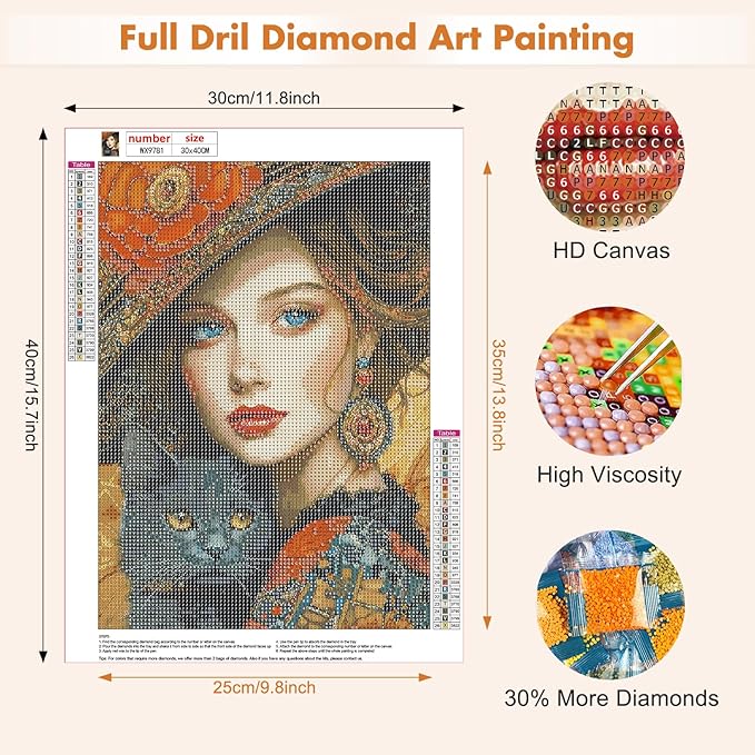 MAXBYE Diamond Painting Kits for Adults, Pretty Woman Hugging Black Cat Diamond Art Kits for Beginner, DIY 5D Full Drill Diamond Dots Crystal Art and Craft Kits for Home Wall Decoration 12x16inch