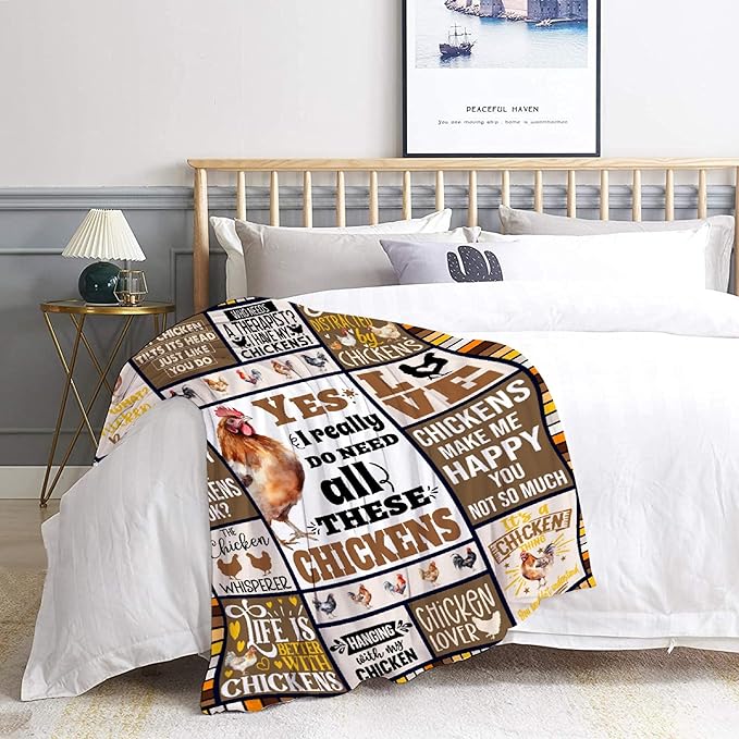 Chickens Blanket | Rooster Flannel Blanket | Animal Lovers Gift | Decor for Couch/Bed/Living Room | Farmhouse Decor - 60"x80" for Adults