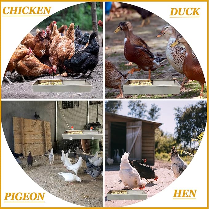 2 Pack Multifunctional Chicken Feeder, Hanging Chicken Feed Trough, Stainless Steel Trough, Chicken Feeder and Waterer Set, for Poultry Livestock. (40 * 11 * 7cm)