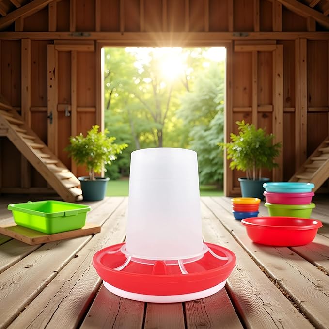 1Pc Red Chick Feeder Waterer 0.35Lbs Chicken Feeder 5.4Ounce Chicken Waterer Birds Poultry Feeding Equipment Kit Chick Waterer and Feeder Small Chick,Poultry Feeding Supplies