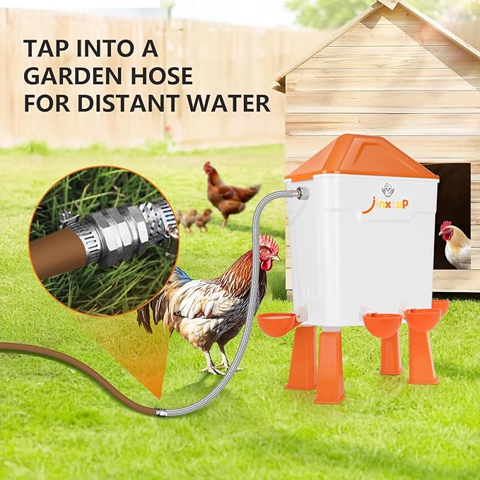 3 Gal Automatic Chicken Waterer with Float Valve, Automatic Chicken Watering System with 60-Inch Hose (One End 3/4''), Large Waterer for Chicken Duck Quail Turkey