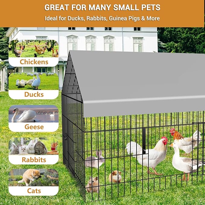 Chicken Coop 130"x40"x40" Metal Portable Black Duck Coops Enclosure with Waterproof Cover Chickens Cage Runs for Yard Outdoor Backyard Duck Pen Chicken Tractor for Rabbit, Dog, Cat