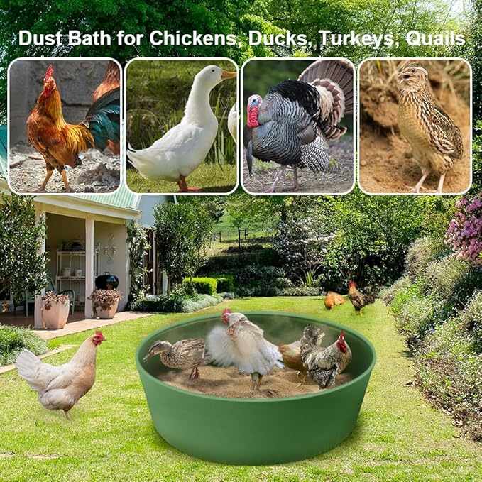 Chicken Dust Bath Tub, Adjustable 25'' Chicken Dust Bath Contain Bottomless Design, Dust Bath for Chickens, Ducks, Turkeys, Quails for Farms, Chicken Coops (Green)