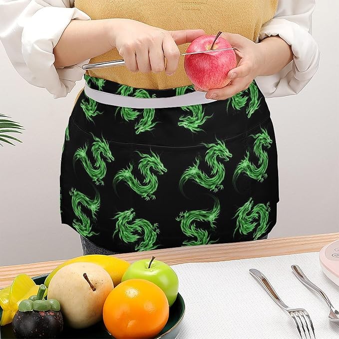 Server Apron with 3 Pockets Waist Waiter Waitress Half Apron Short Aprons