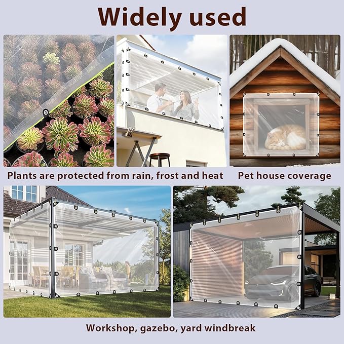 Clear Tarp Waterproof - with Grommets Tarps, 7.5x13.8 ft Clear Vinyl Patio Enclosure Tarpaulin for Porch Cover Chicken Coop Covers for Winter Transparent Lonas
