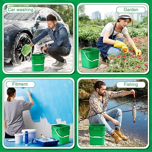 Mumufy 5 Pcs 3.5 Gallon Square Food Grade Bucket with Lid Square Bucket Pail Plastic Handles for Long Term Food Storage, Camping, Fishing, Home Organization Easy Stack and Store (Green)