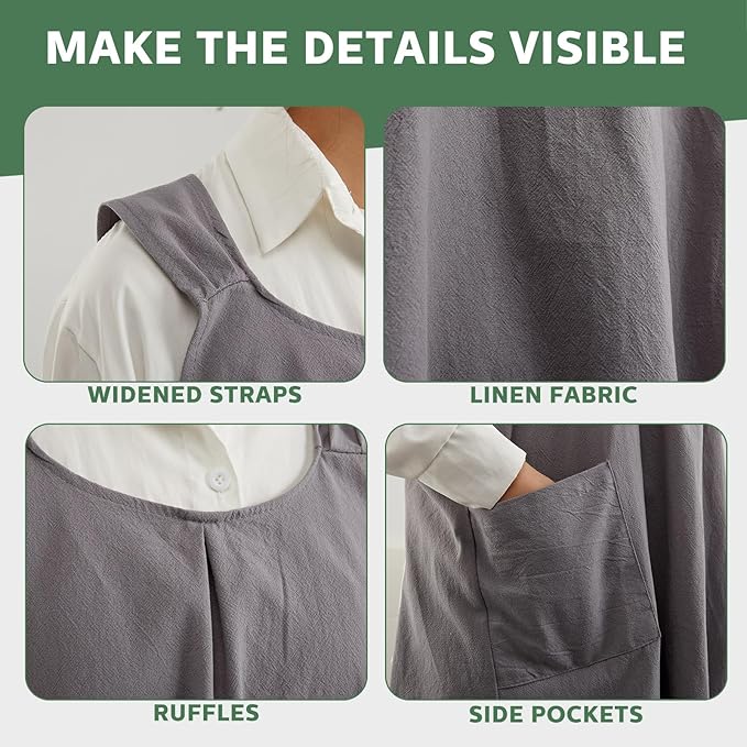 JaGely 2 Pack Japanese Linen Cross Back Kitchen Cooking Aprons for Women Men with 2 Pockets Cute Gardening Dress