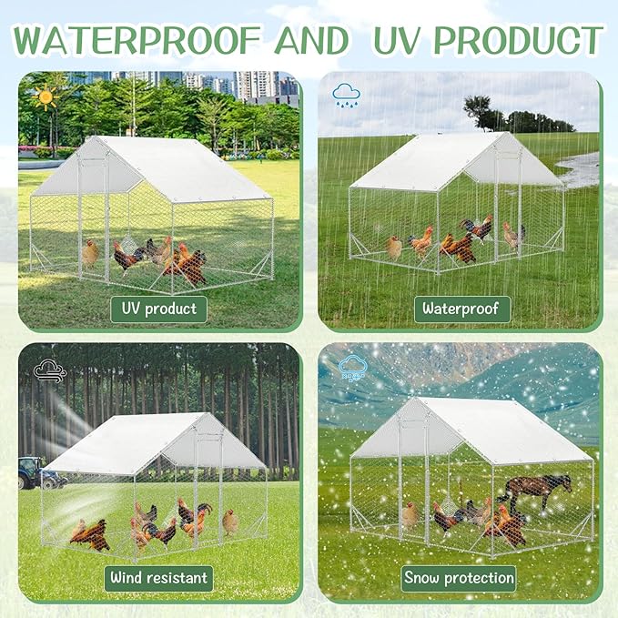 2 PCS Outdoor Chicken Coop Cover with 40 Piece Ball Bungee Cord ，Waterproof and Sunproof Enclosure Chicken Coop Tarp for Outdoor Large Walk-in Pens (only Cover,White, 11.5 x 6.5 ft)