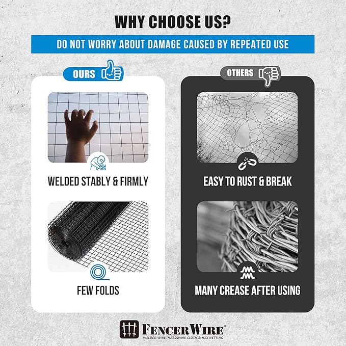 Fencer Wire 16 Gauge Black Vinyl Coated Welded Wire Mesh Size 1 inch by 1 inch for Home and Garden Fence and Pet Enclosures Protect Chickens Rabbits and Farmed Animals (d) 4 ft. x 50 ft.