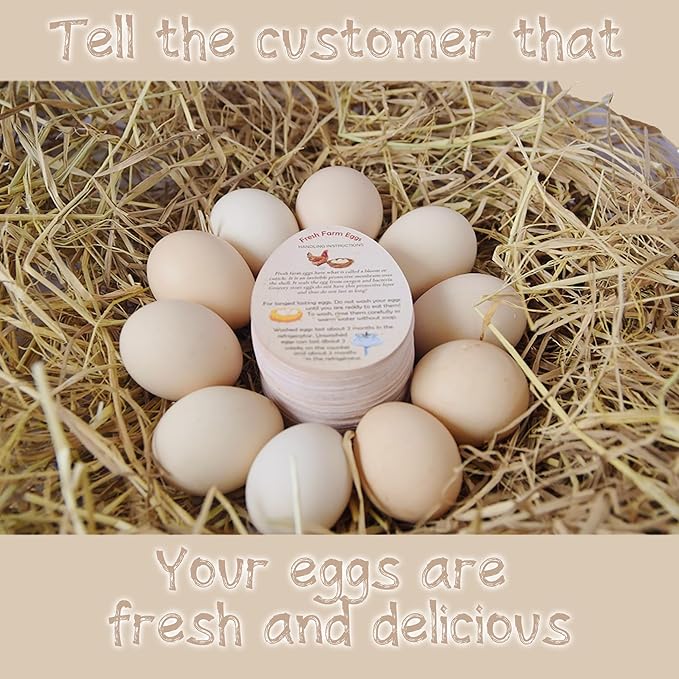 500 Pcs Premium Fresh Farm Egg Handling Instruction Cards - 2.7 X 3.5 Inches - Egg Stamps for Eggs Care Egg Cartons Cheap Bulk - Egg Stamps for Fresh Eggs for Egg Cartons Reusable - Eggs Shape Style