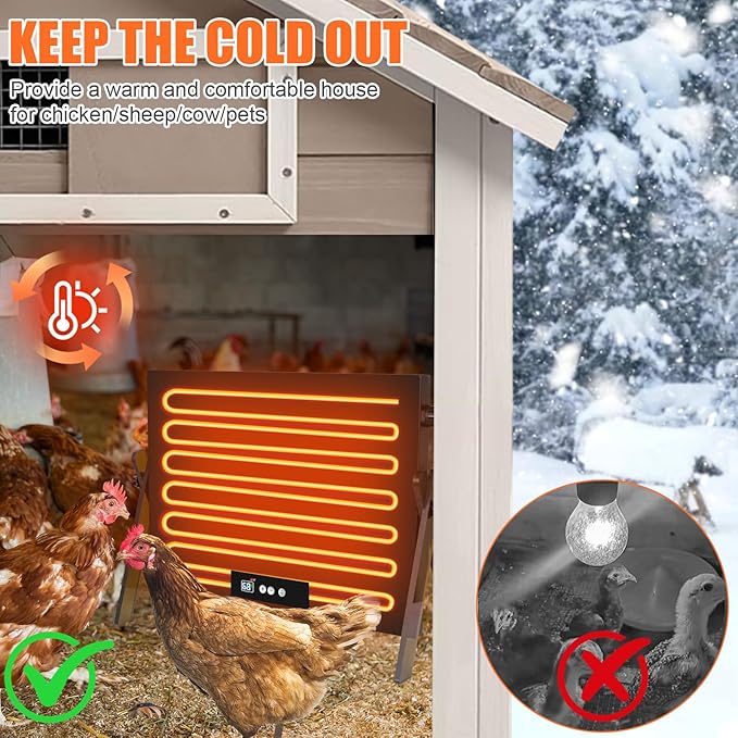 Large Chicken Coop Heater for Winter, Metal Chick Brooder Plate Radiant Heater for Chicken Coop, Safe 150W, Quiet & Thermostat Control Ideal for Chick Chicken Coops Dog Cat & Small Animals