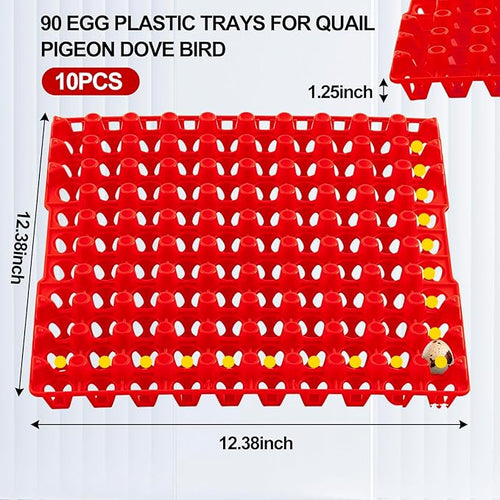 10 Pcs 90 Egg Plastic Trays Quail Egg Flats Holder for Quail Pigeon Dove Bird Flat Carton (Red)