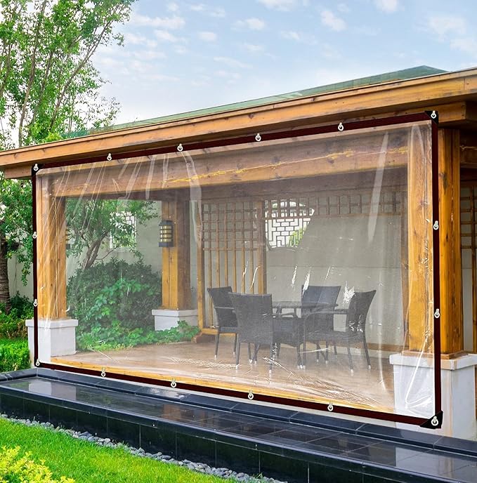 Transparent Tarp, 6x10 FT - Clear Heavy Duty Waterproof Tarps, Greenhouse Plastic Sheeting - Large/Small Outdoor Cover for Camping Patios Enclosures Chicken Coops Gardens Plastic Tarpaulins