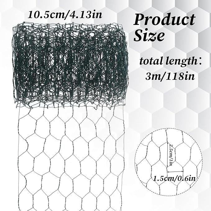 Chicken Wire for Crafts, 4.13in x 118in Sturdy Practical Chicken Wire Fence Multifunctional Wires Mesh Roll for Garden Floral Arrangements Craft Projects(Dark Green)