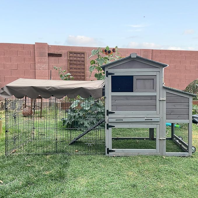 Aivituvin Chicken Coop with Wheels Mobile Hen House Poultry Cage for 2-4 Chickens with Metal Run and Nesting Box 79" L