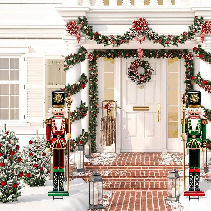 Christmas Decorations Outdoor, 2pcs Extra Large Vintage Nutcracker Yard Metal Signs Stakes, 48" Rustic Xmas Decor for Lawn Front Door Garden Home Farmhouse Patio Porch Outside Winter