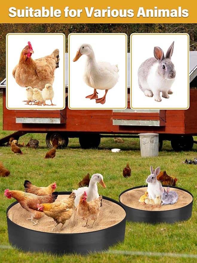 Kalolary Chicken Dust Bath Tub, 37.4''D x 7.8''H Adjustable Dust Bath for Chickens with Bottomless Design, Chicken Dust Bath Container Chicken Coop Cleaner Container Essential Chicken Coop Accessories