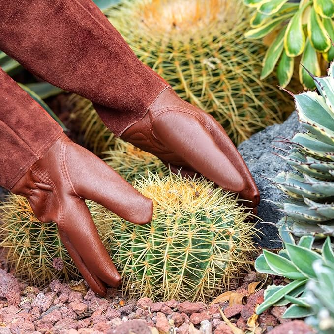 Thorn Proof Gardening Gloves for Men & Women, Long Cowhide Leather Rose Pruning Gloves with Forearm Protection, Puncture Resistant Gauntlets for Cacti, Blackberries & Yard Work(chocolate brown,Large)