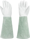 Leather Gardening Gloves – Goatskin Palm & Cowhide Cuff, Thorn-Resistant Long Garden Work Gloves