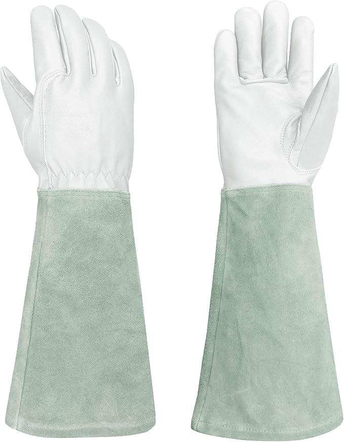 Leather Gardening Gloves – Goatskin Palm & Cowhide Cuff, Thorn-Resistant Long Garden Work Gloves
