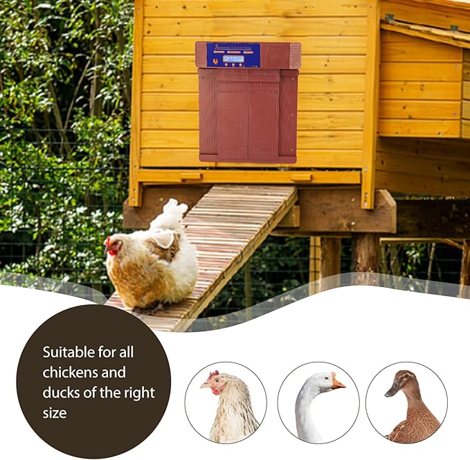 Chicken Coop Door Opener,Automatic Chicken Door with Timer & Light Sensor and Remote Control, Waterproof and Anti-Pinch Design,AA Batteries or Plug in Power(US Plug-Bronze)